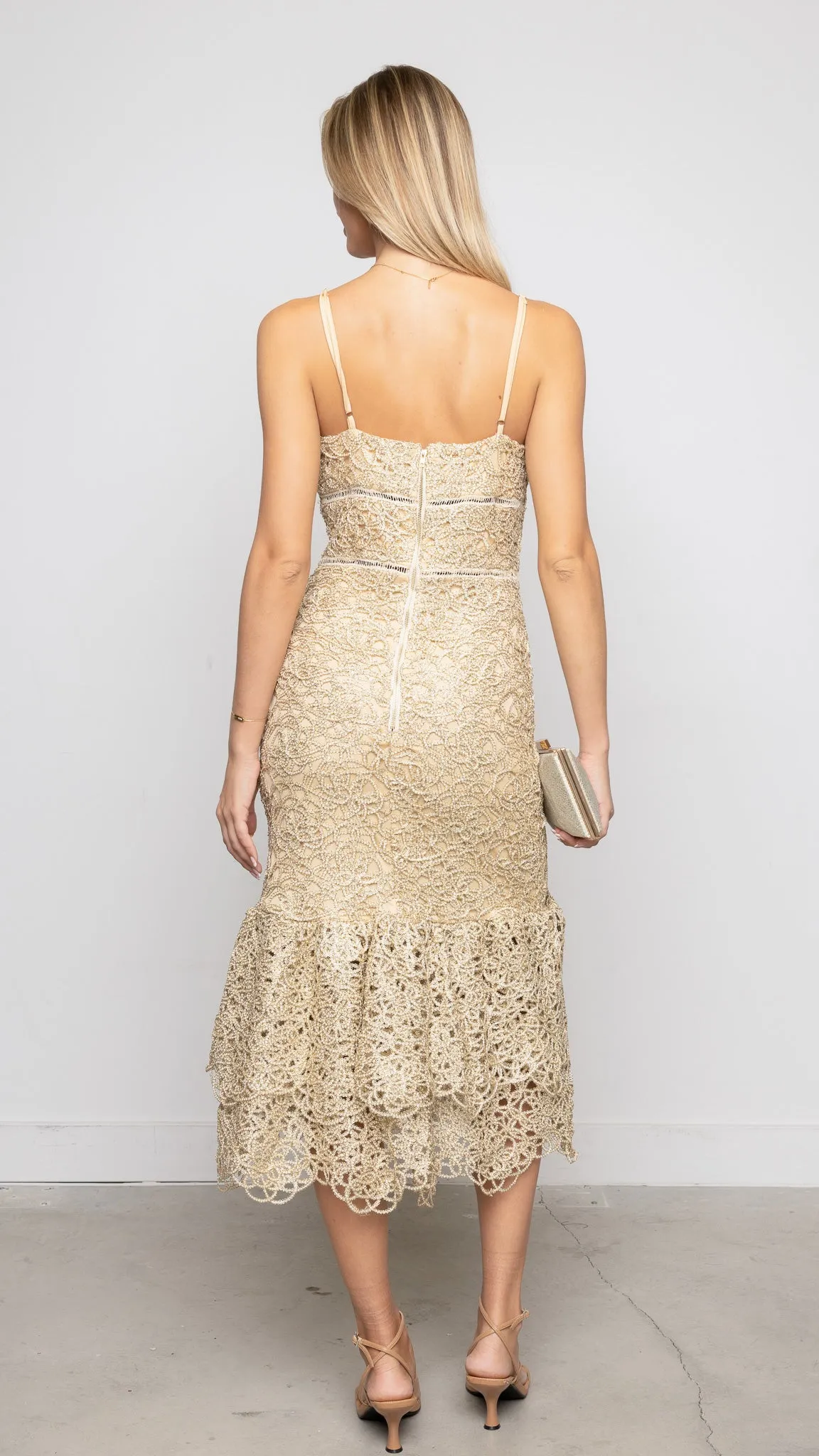 Flavia Midi Dress in gold