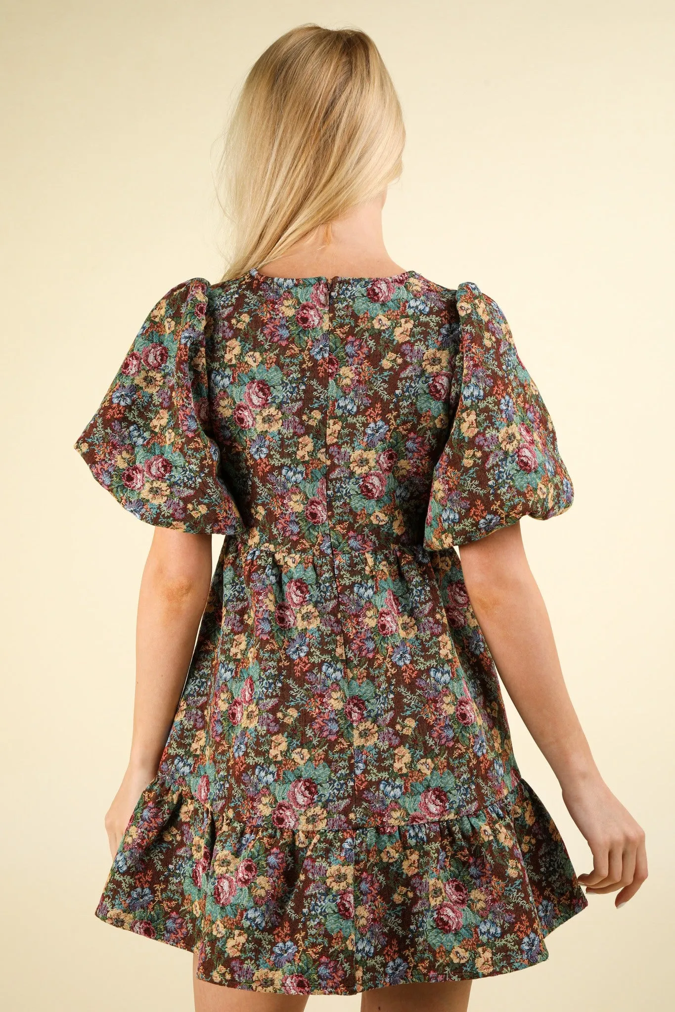 Floral Jacquard Fabric Holiday Mini Dress