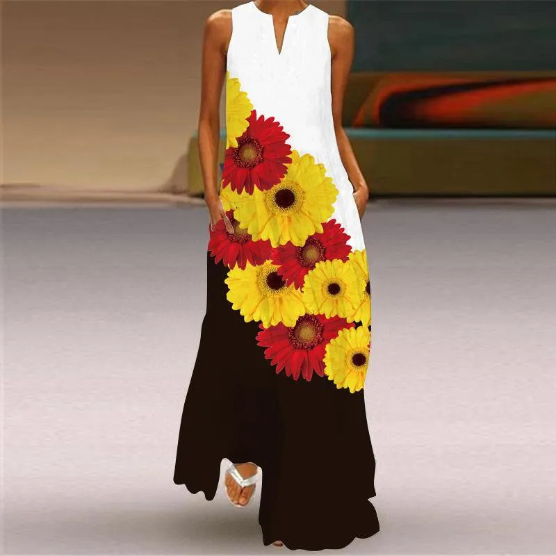 Floral Print V-neck Summer Maxi Dresses
