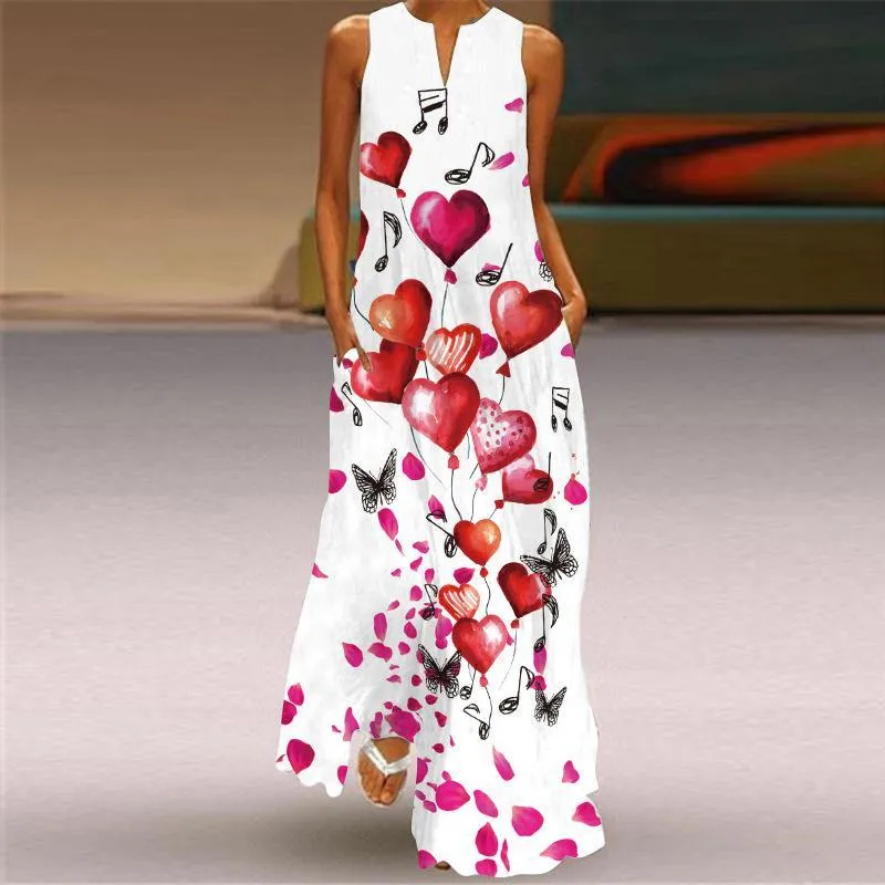 Floral Print V-neck Summer Maxi Dresses