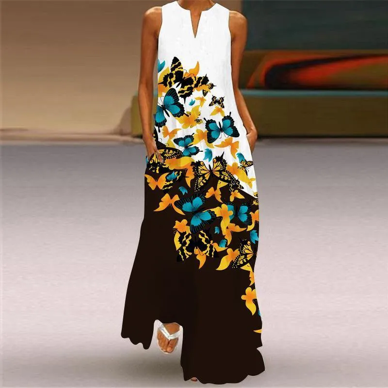 Floral Print V-neck Summer Maxi Dresses