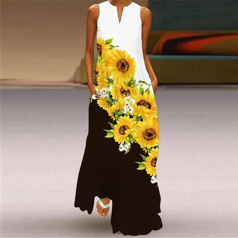 Floral Print V-neck Summer Maxi Dresses