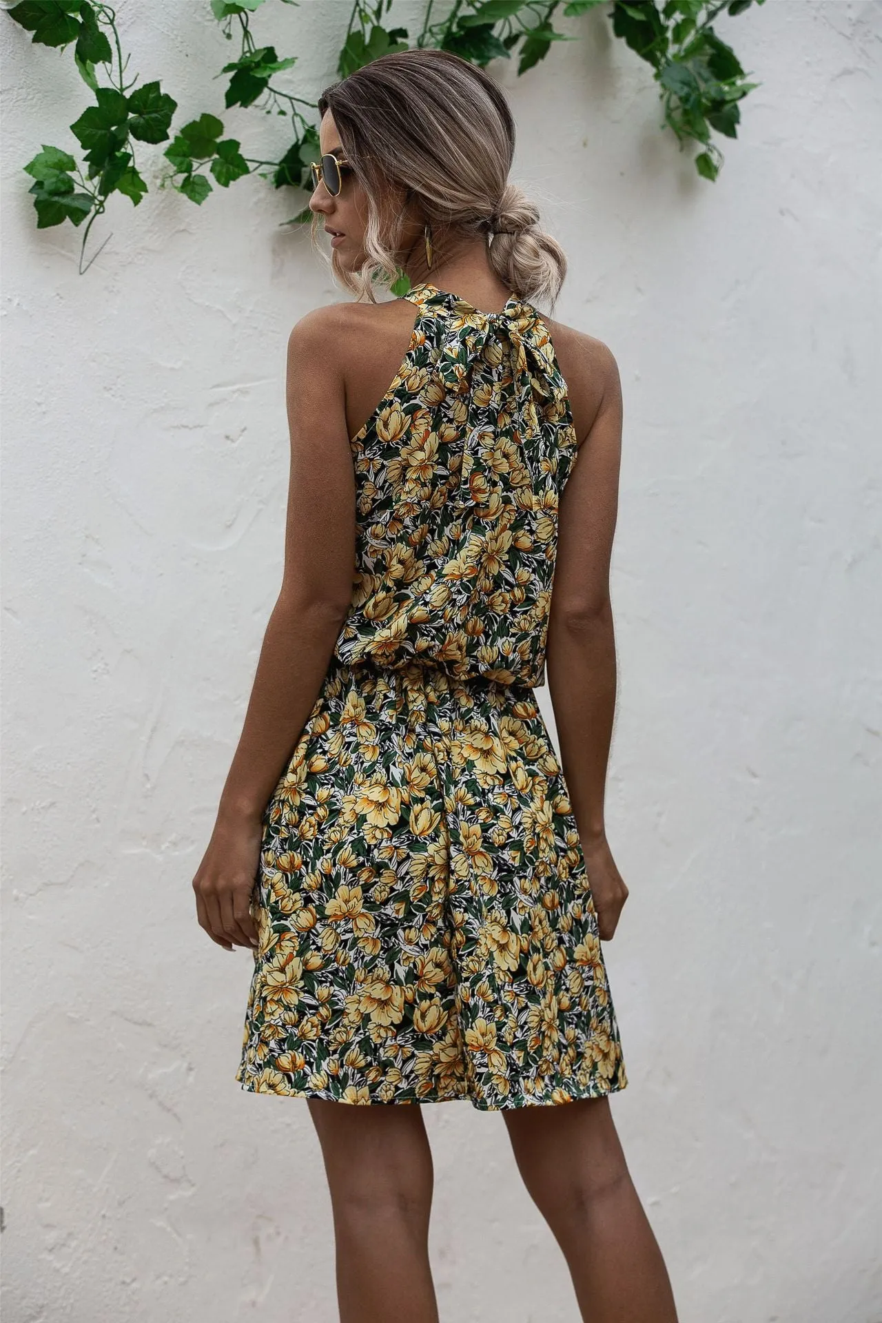 Floral Red Bohemian Boho Printed Hanging Neck Straps Mini Dresses