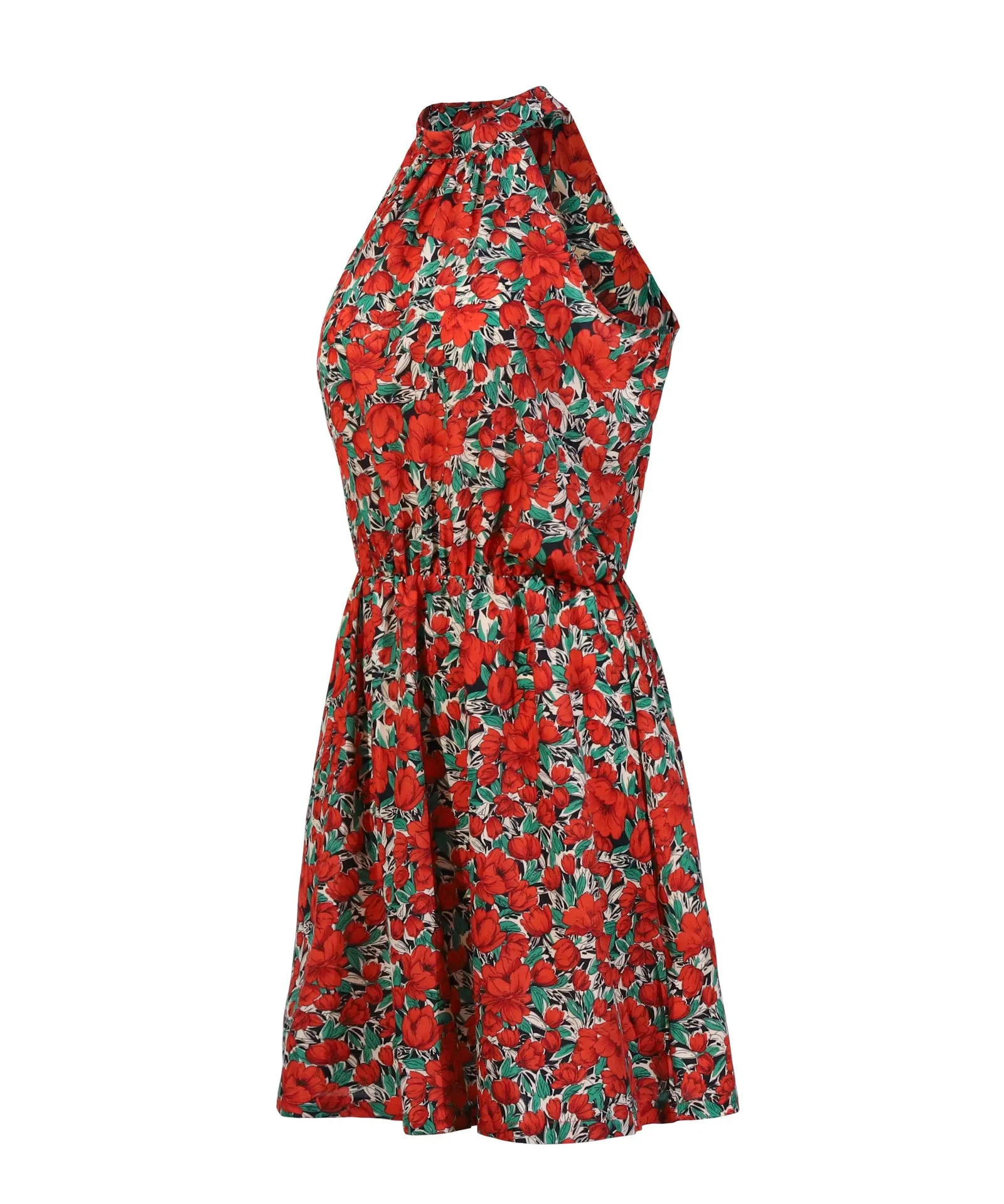 Floral Red Bohemian Boho Printed Hanging Neck Straps Mini Dresses