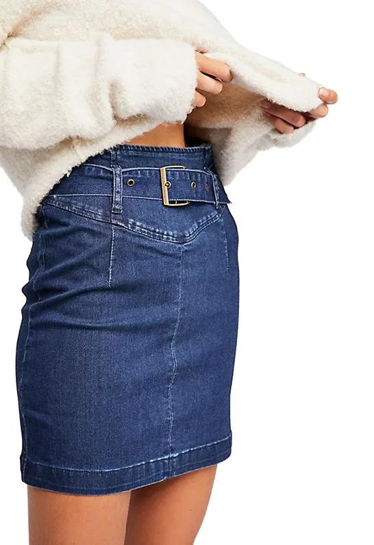 FREE PEOPLE DENIM SKIRT BLUE