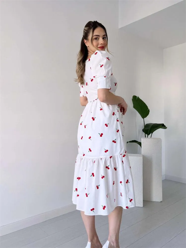 Freja – Puff-Sleeved Midi Dress for Women