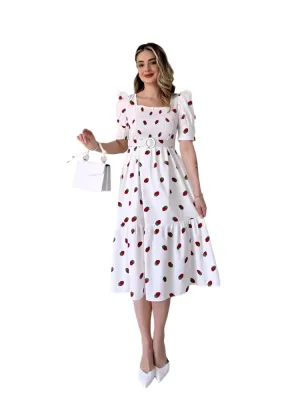 Freja – Puff-Sleeved Midi Dress for Women