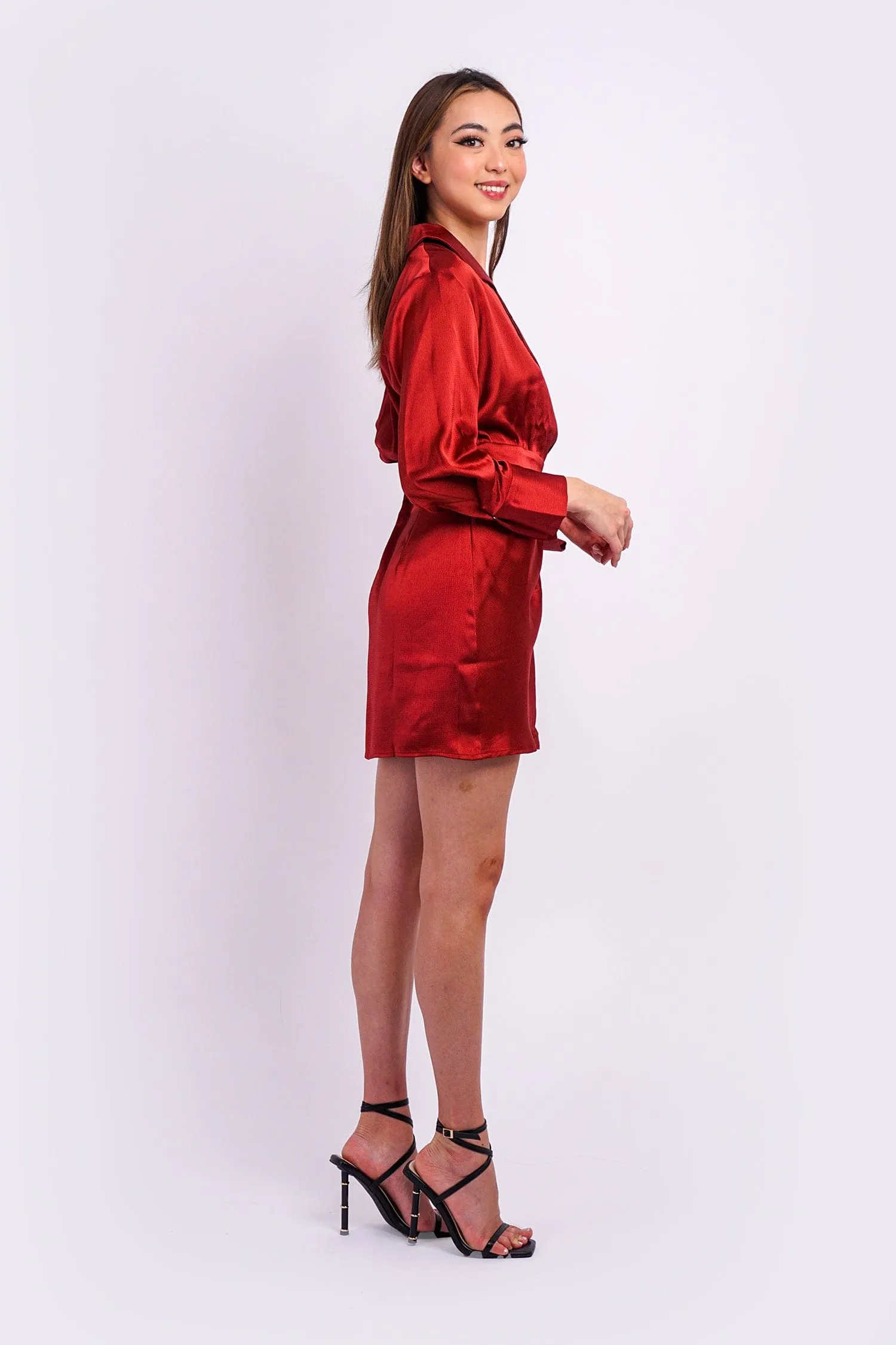 Garnet Tailor Lapel Drape Wrap Dress