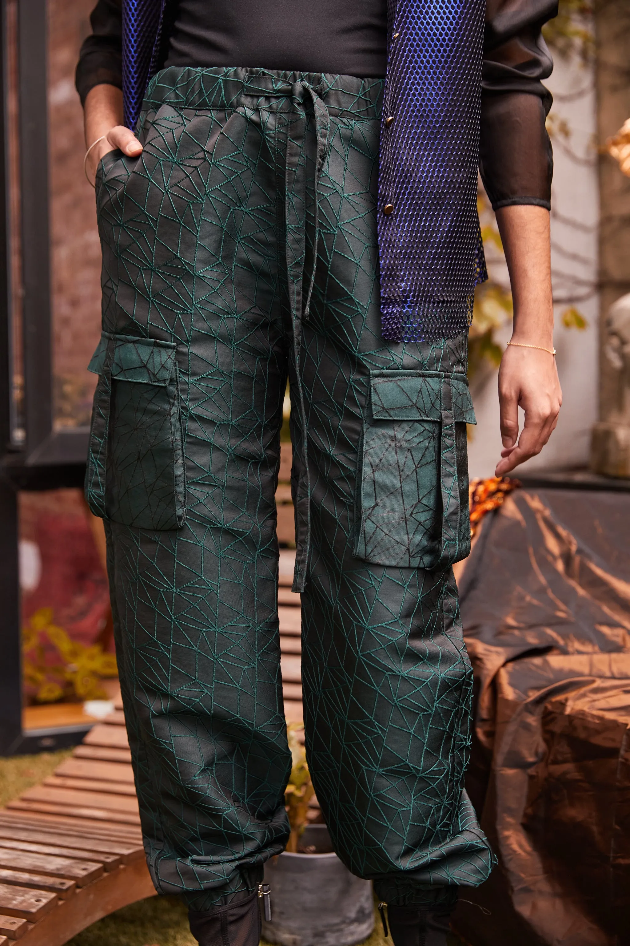 Geometric Brocade Cargo Pants
