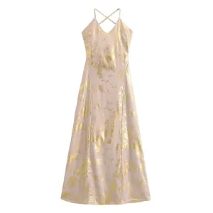 Gold Flecked Cross Back Maxi Dress