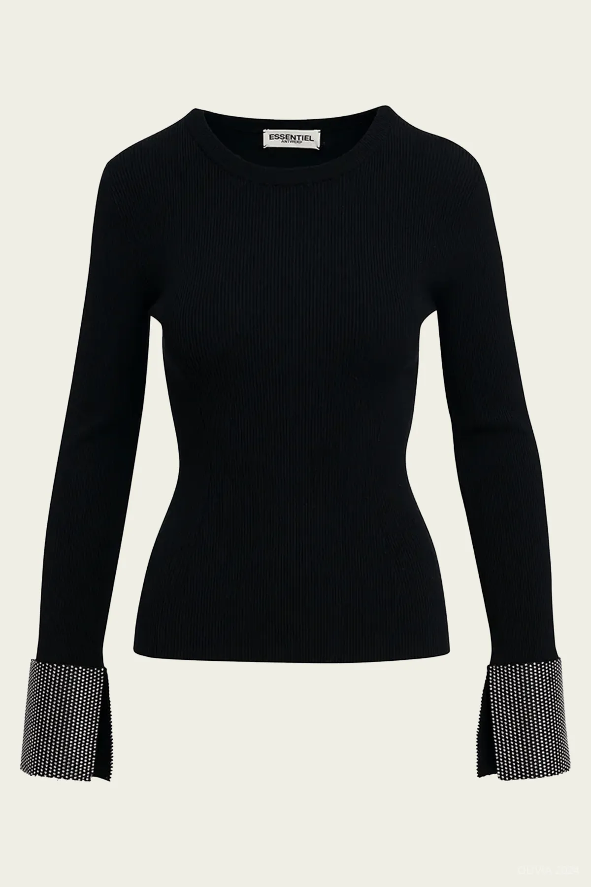 Gomi Rhinestone Cuff Knit Sweater in Black