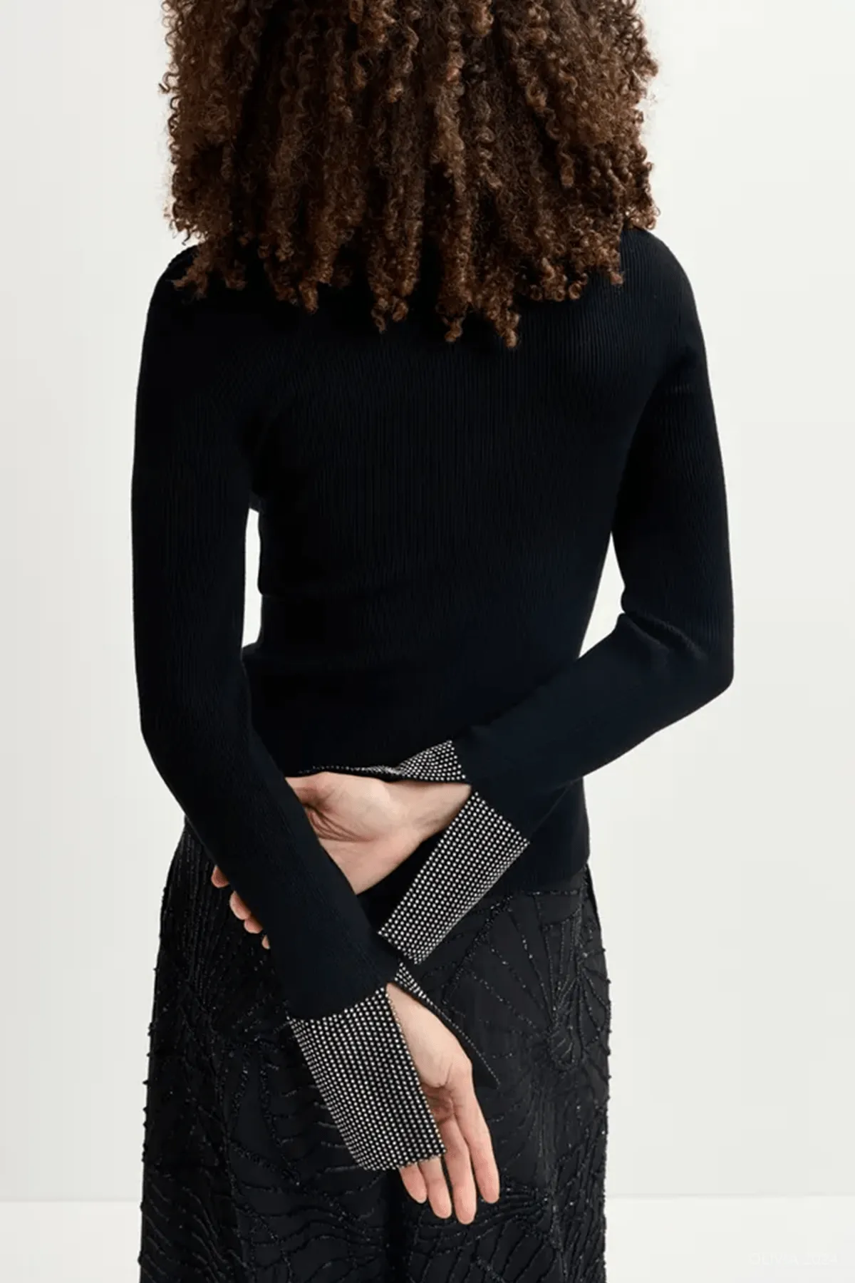 Gomi Rhinestone Cuff Knit Sweater in Black