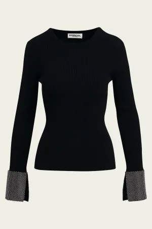 Gomi Rhinestone Cuff Knit Sweater in Black
