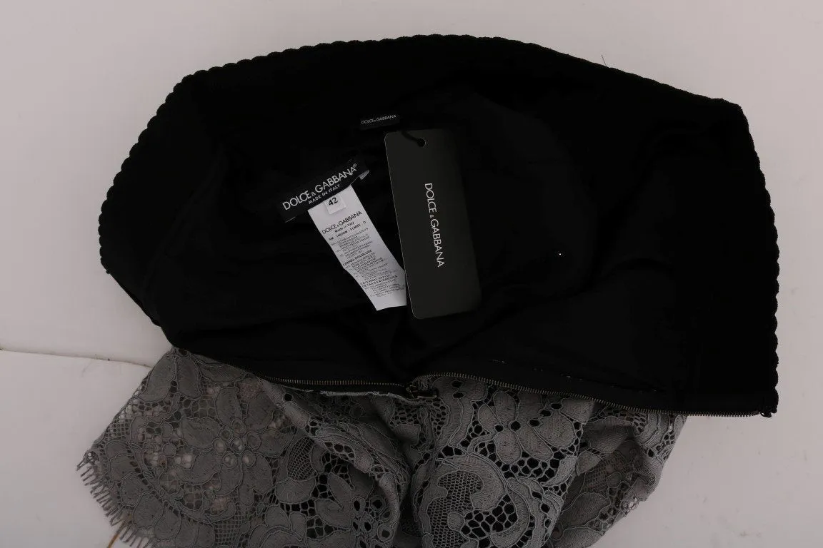 Gray Floral Lace Cotton Mini Skirt