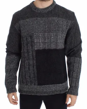 Gray Wool Knitted Crewneck Sweater Pullover