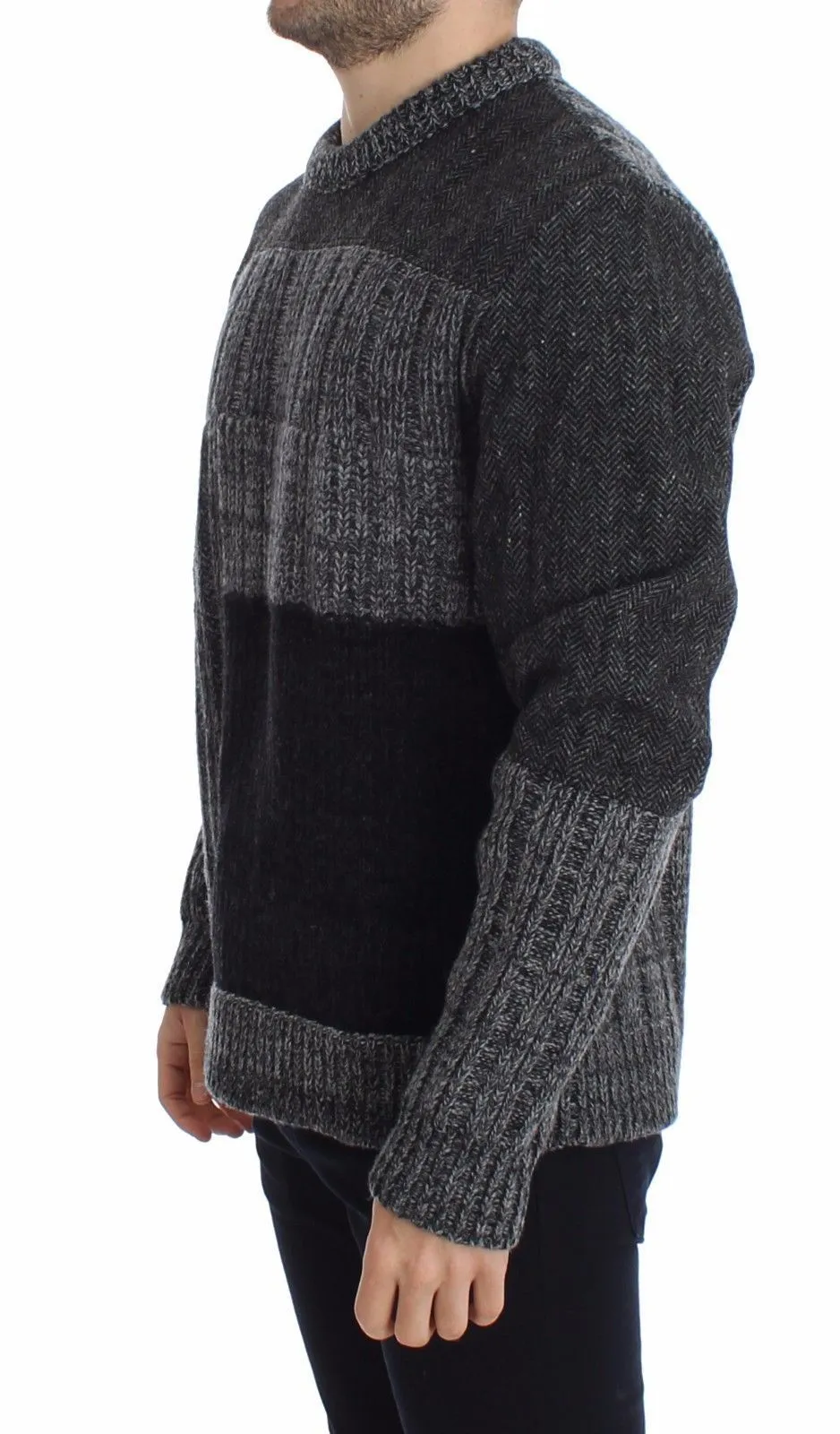 Gray Wool Knitted Crewneck Sweater Pullover