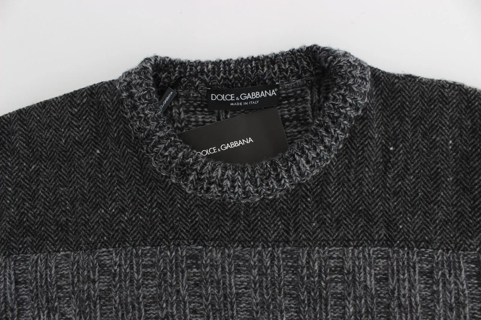 Gray Wool Knitted Crewneck Sweater Pullover