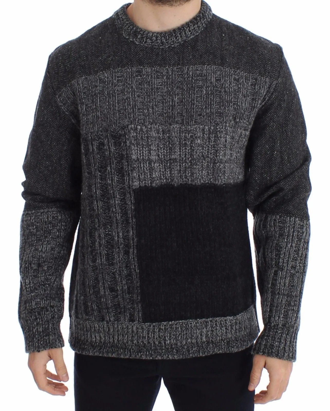 Gray Wool Knitted Crewneck Sweater Pullover