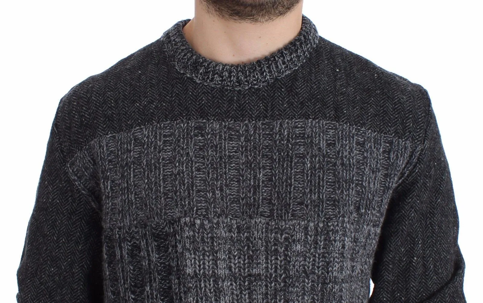 Gray Wool Knitted Crewneck Sweater Pullover