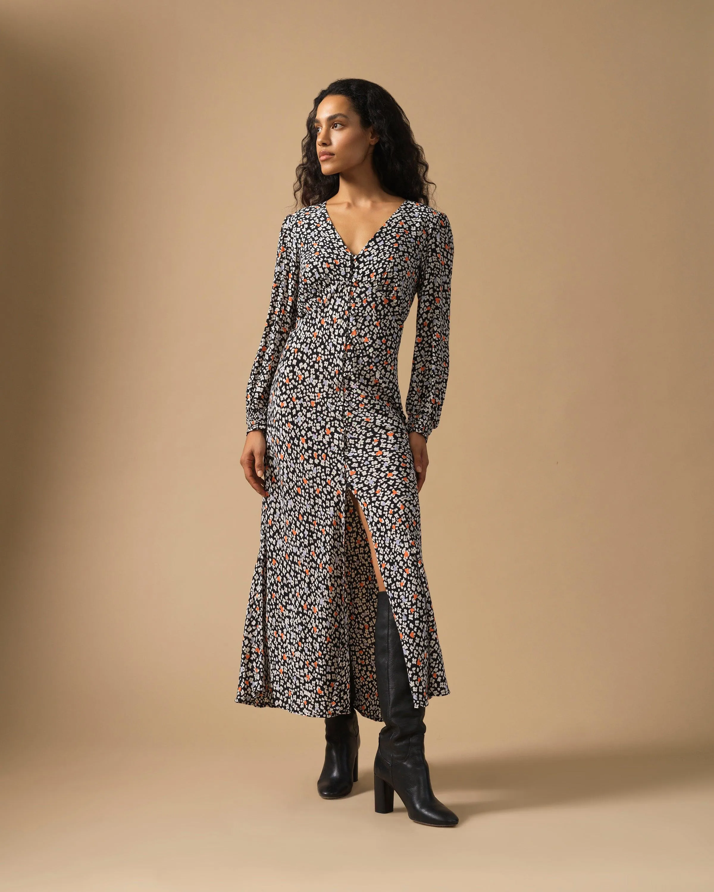 Great Plains Heart Floral Midi Dress - Orange Multi