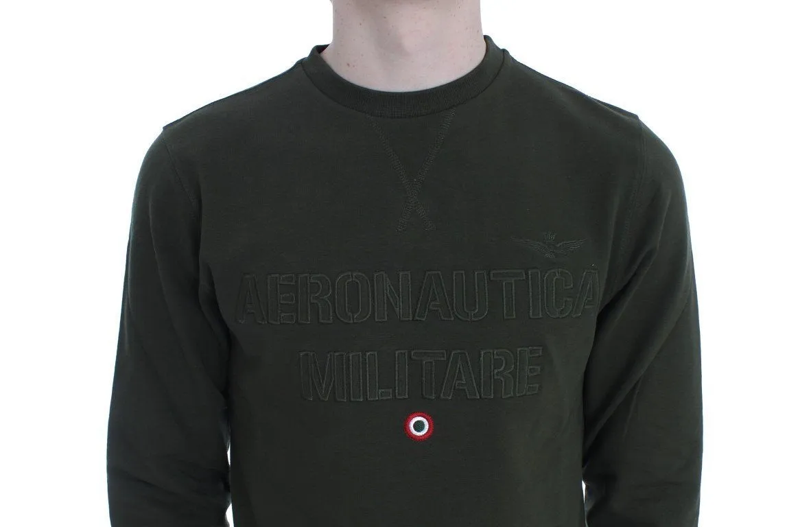 Green Cotton Stretch Crewneck Pullover Sweater