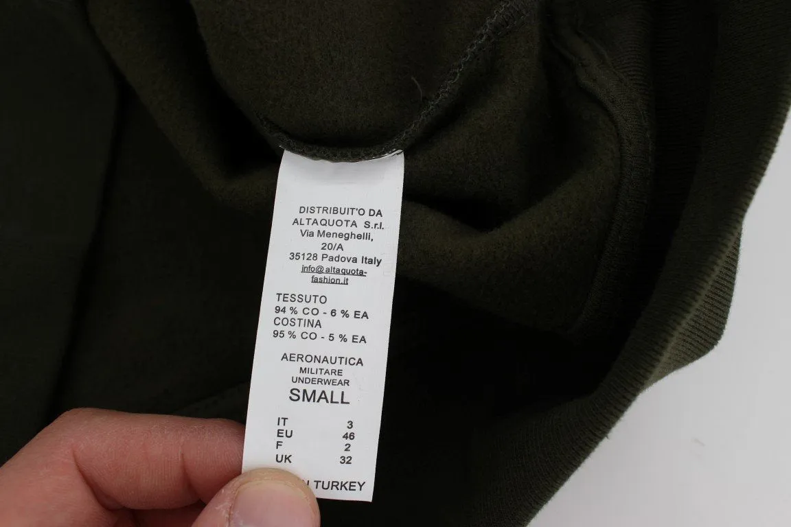 Green Cotton Stretch Crewneck Pullover Sweater