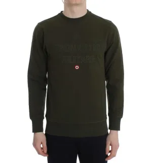Green Cotton Stretch Crewneck Pullover Sweater