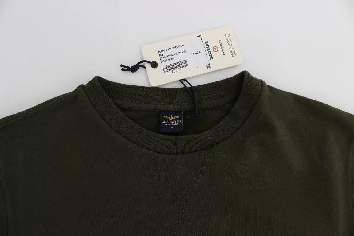 Green Cotton Stretch Crewneck Pullover Sweater