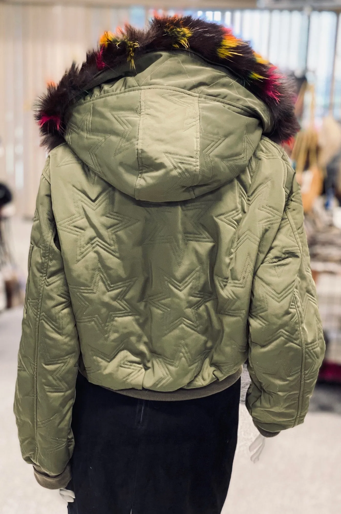 Green Stars Multi-Mink Bomber Jacket