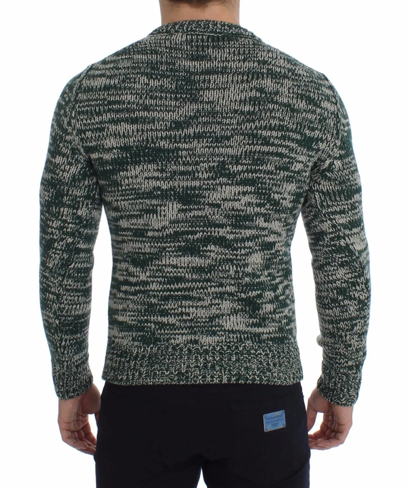 Green Wool Knitted Crewneck Sweater Top