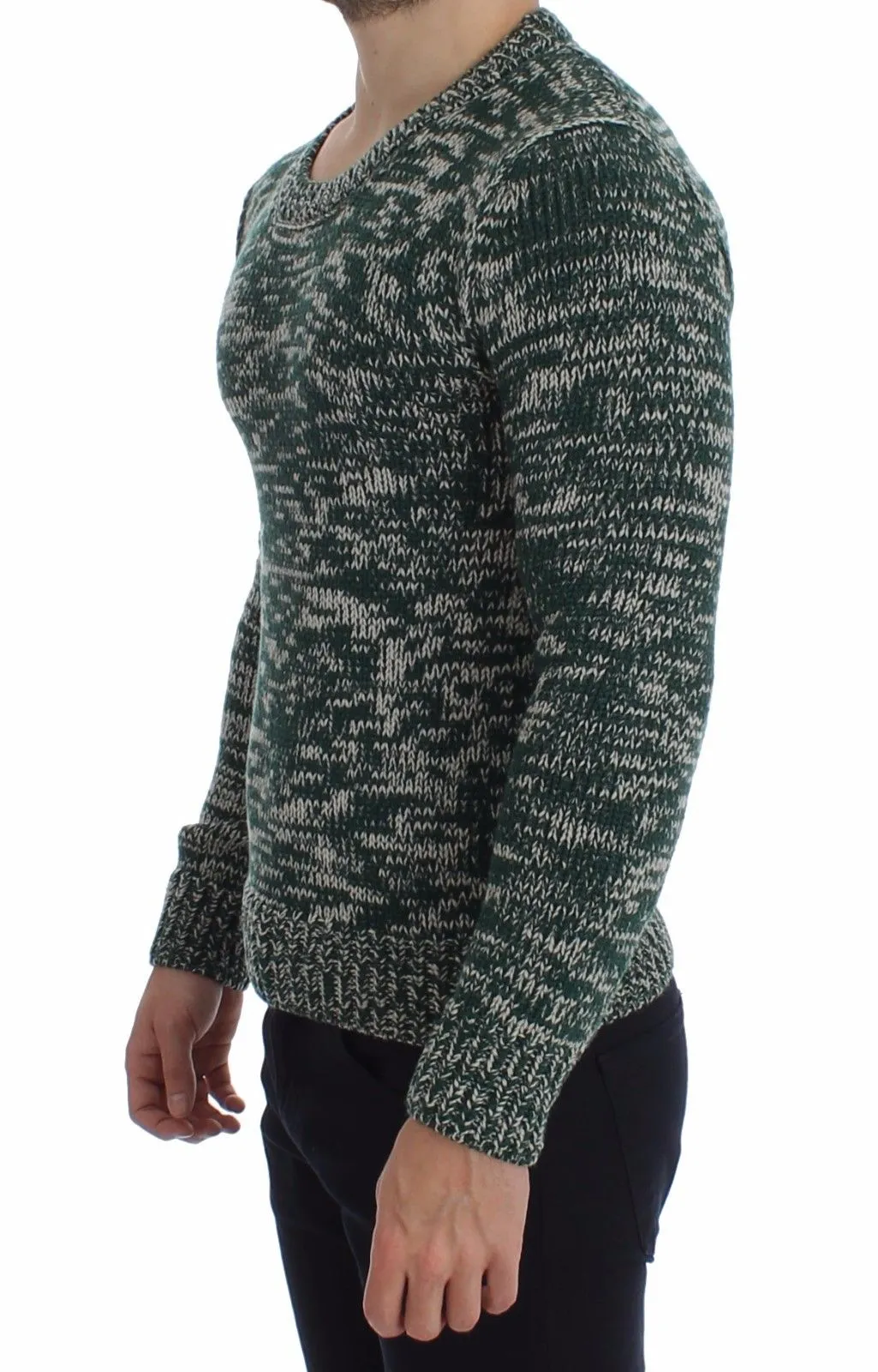 Green Wool Knitted Crewneck Sweater Top