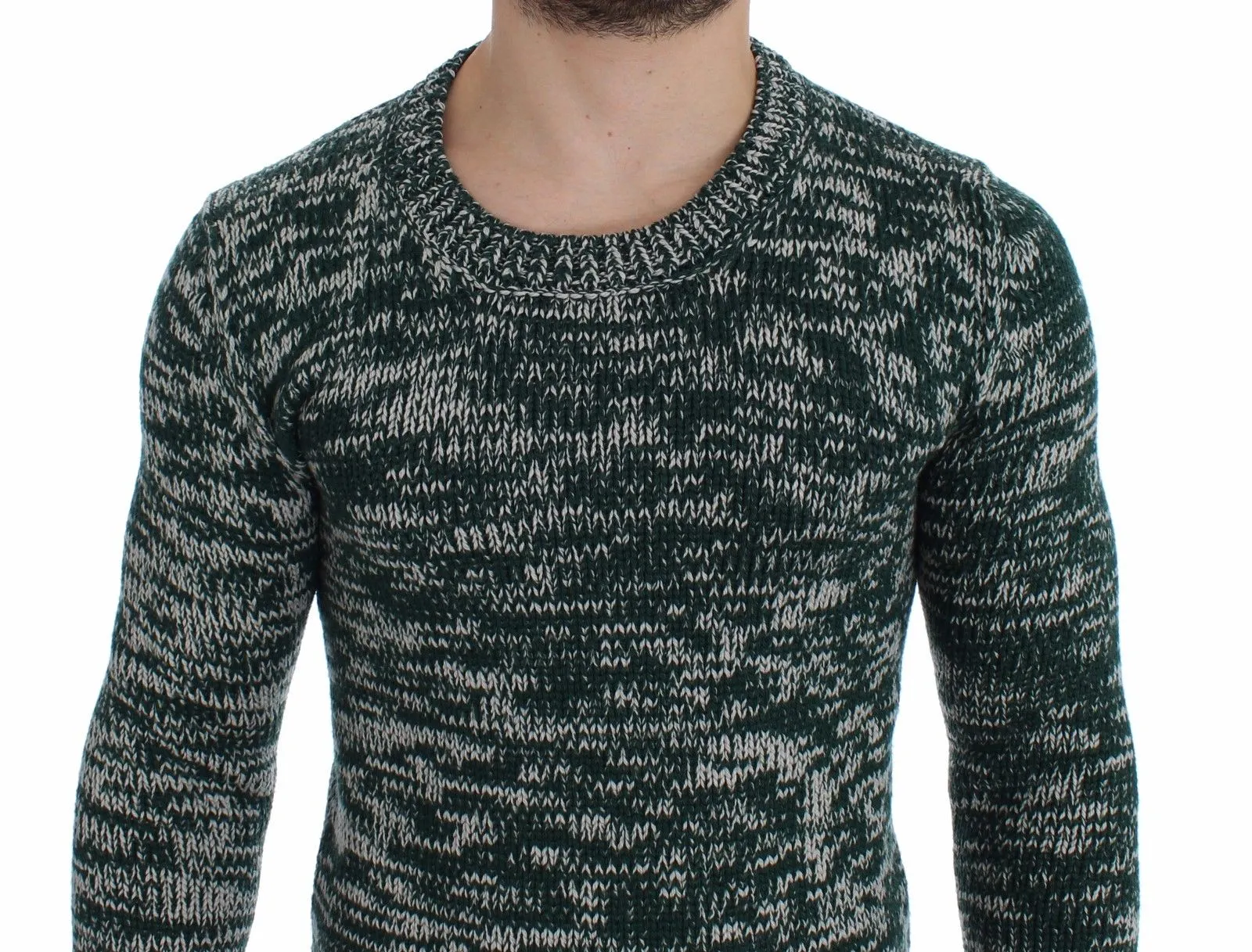 Green Wool Knitted Crewneck Sweater Top