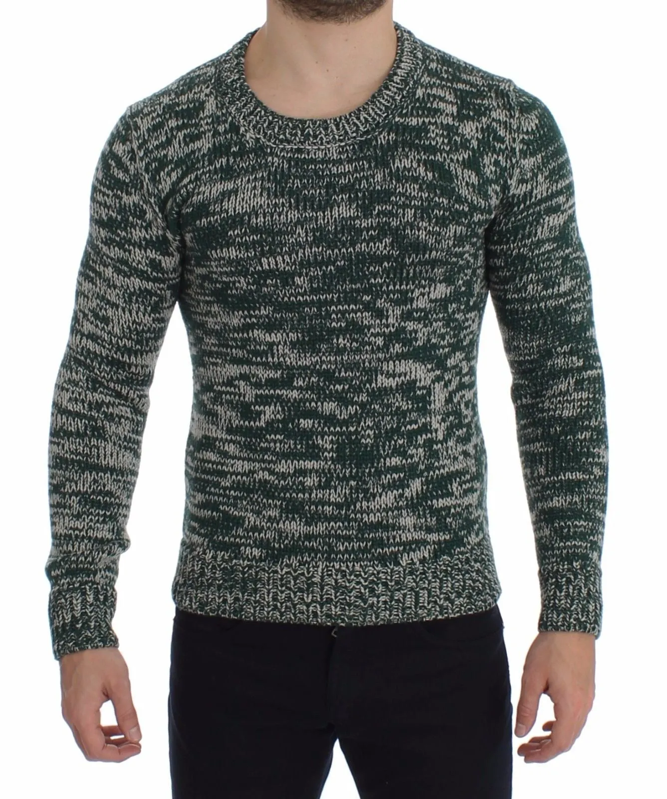 Green Wool Knitted Crewneck Sweater Top