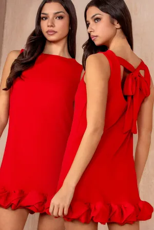 Gretal Red Ruffle Trim Dress