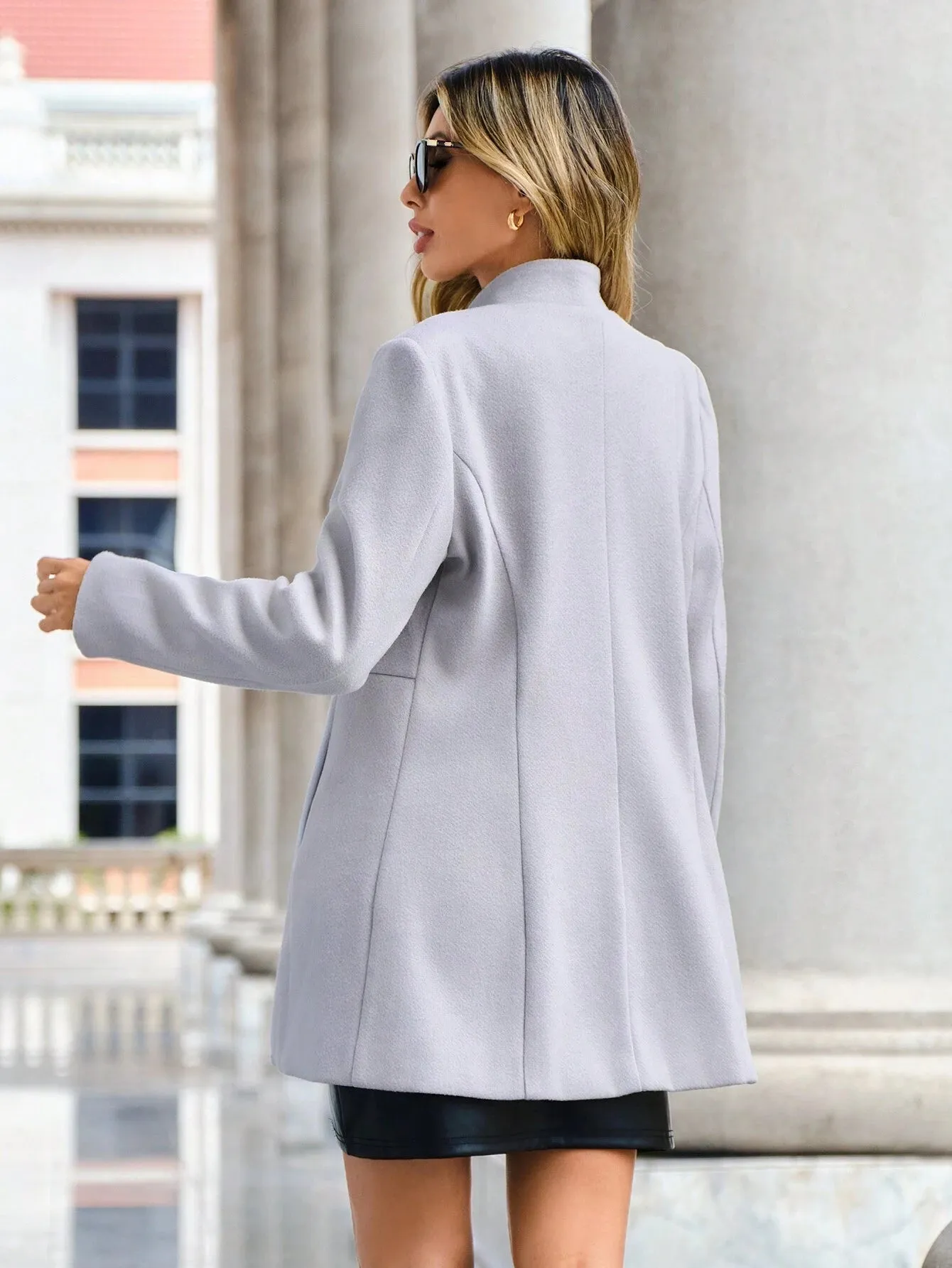 Grey Open Front Overcoat