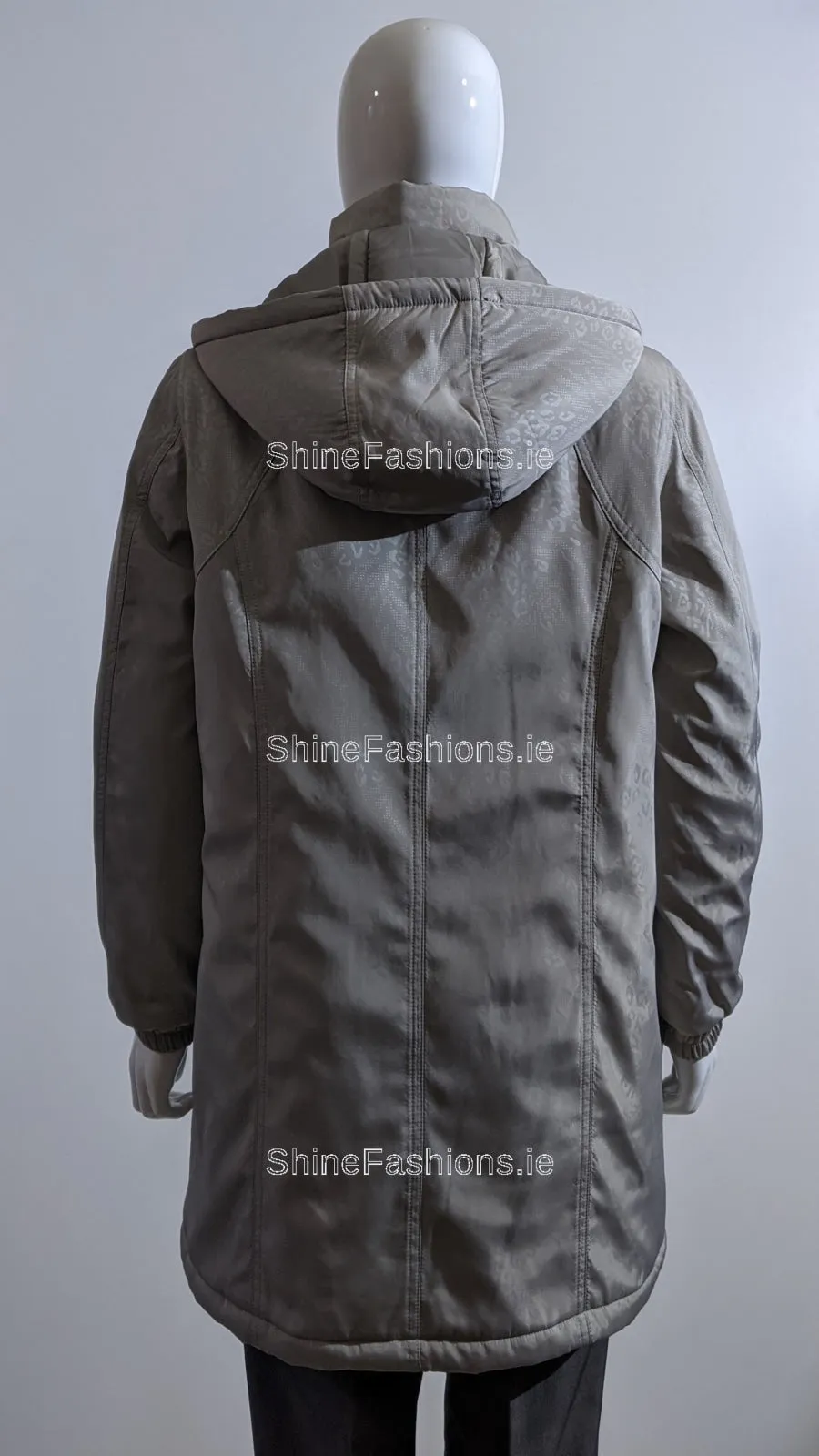Grey Pattern Detail Hooded Long Coat