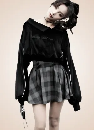 Grey Plaid Steampunk Mini Skirt