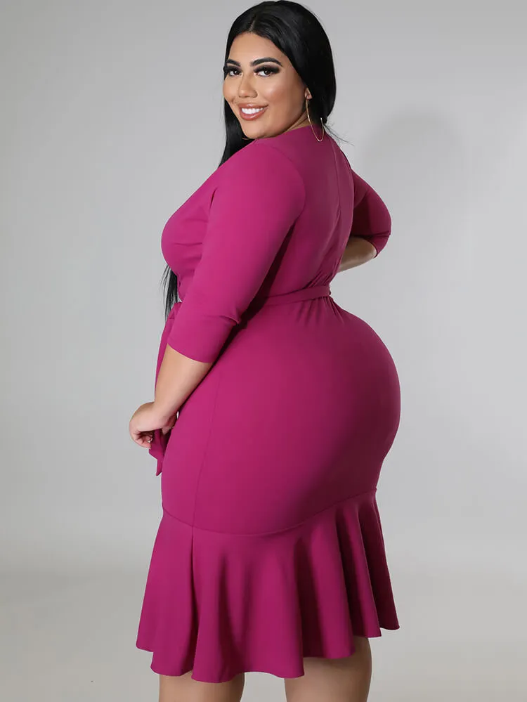 Half Sleeve Lace Up Ruffle Bodycon Midi Dress