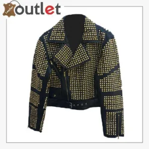 Handmade Mens Black Fashion Studded Punk Style Leather Jacket