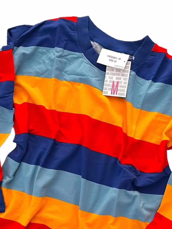 Hannah - Red Orange Blue Block Stripe