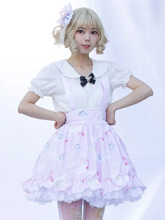 Harajuku Fashion Lolita SK Floral Print Soft Pink Ruffles Lolita Skirts