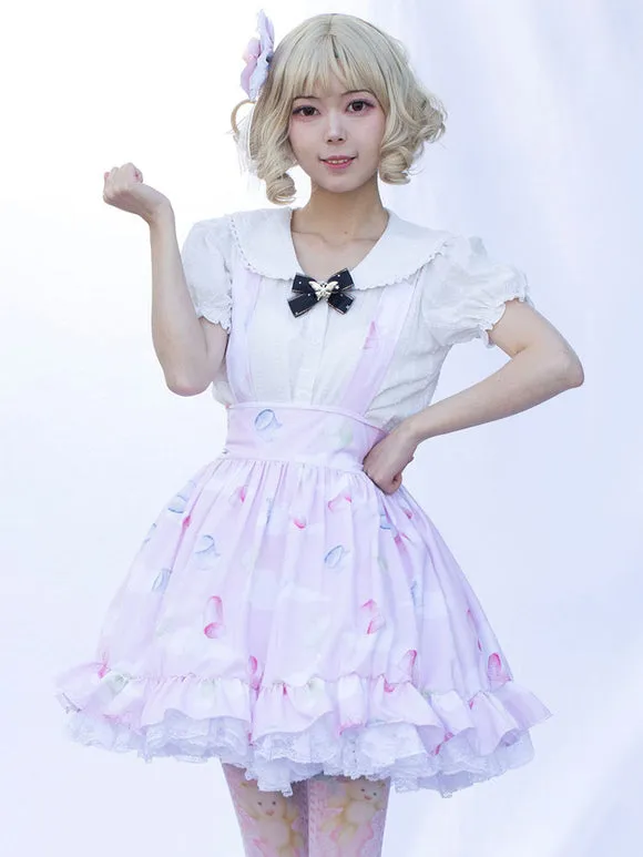 Harajuku Fashion Lolita SK Floral Print Soft Pink Ruffles Lolita Skirts