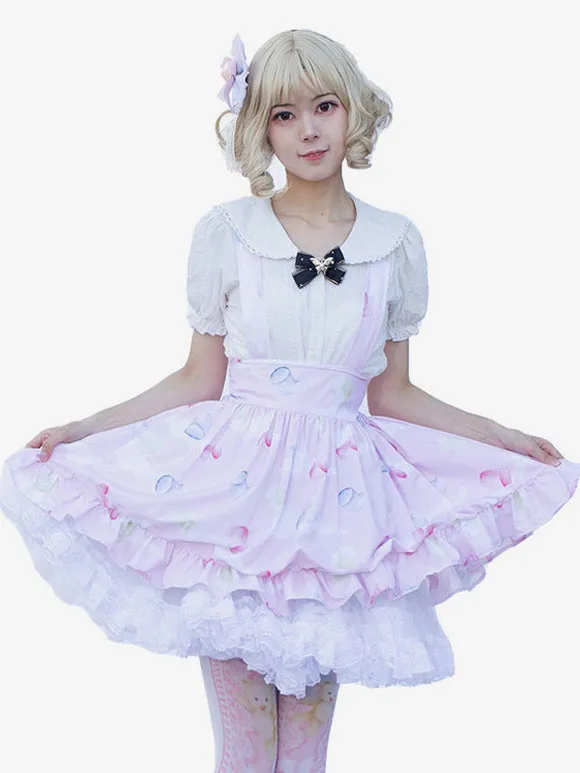 Harajuku Fashion Lolita SK Floral Print Soft Pink Ruffles Lolita Skirts