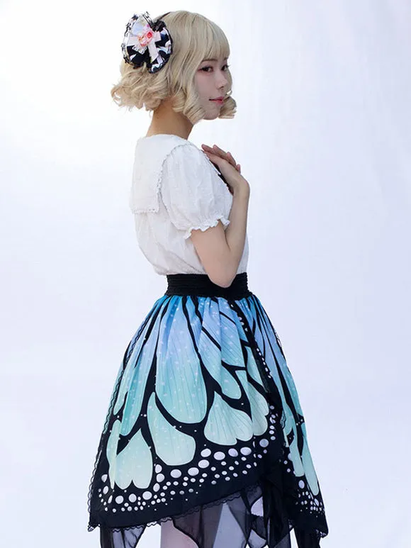 Harajuku Fashion Lolita Skirt Butterfly Ruffles As Image Floral Print Lolita Skirts