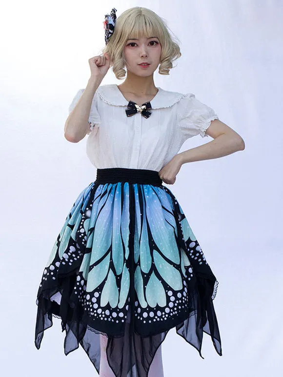 Harajuku Fashion Lolita Skirt Butterfly Ruffles As Image Floral Print Lolita Skirts