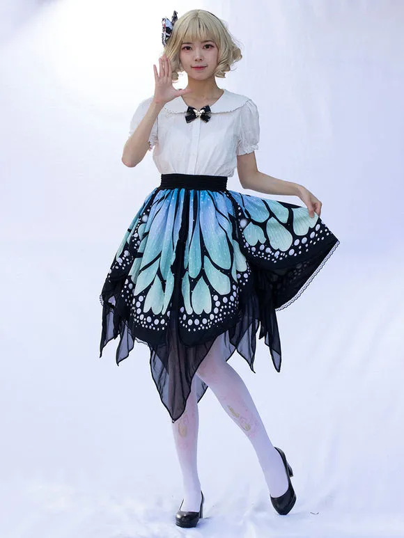Harajuku Fashion Lolita Skirt Butterfly Ruffles As Image Floral Print Lolita Skirts