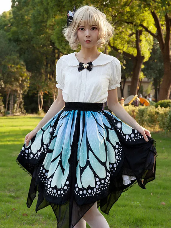 Harajuku Fashion Lolita Skirt Butterfly Ruffles As Image Floral Print Lolita Skirts