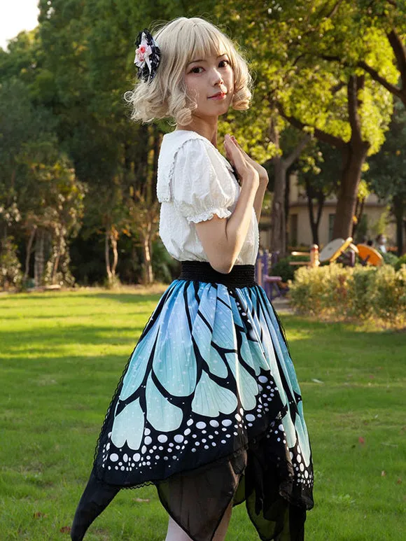Harajuku Fashion Lolita Skirt Butterfly Ruffles As Image Floral Print Lolita Skirts