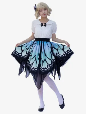 Harajuku Fashion Lolita Skirt Butterfly Ruffles As Image Floral Print Lolita Skirts