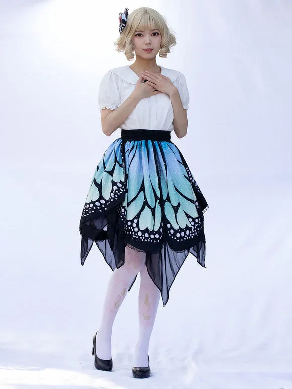 Harajuku Fashion Lolita Skirt Butterfly Ruffles As Image Floral Print Lolita Skirts